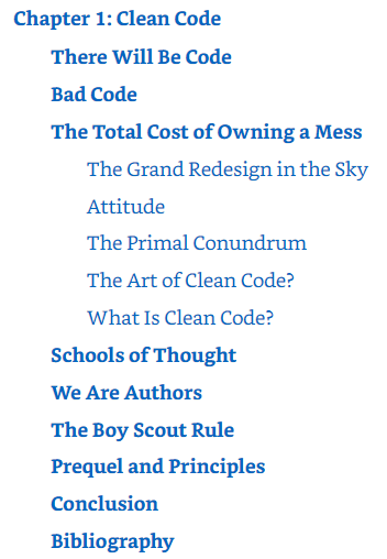 Screenshot: Book Preview Clean Code Table Of Contents
