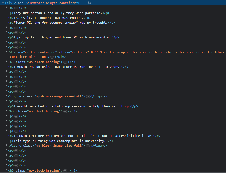 Developer tools in Chrome