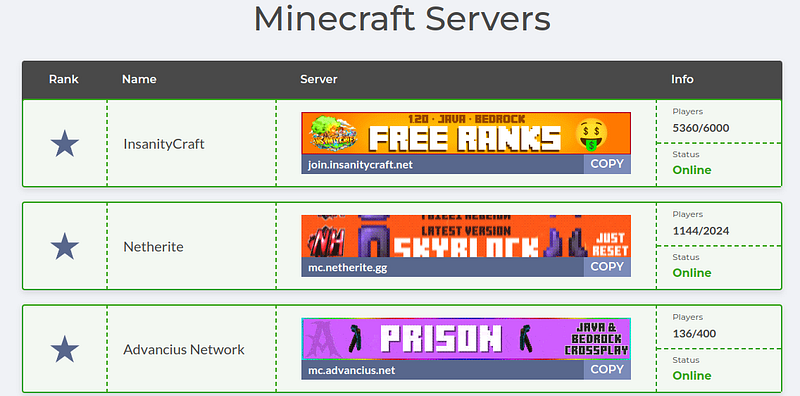 Minecraft servers