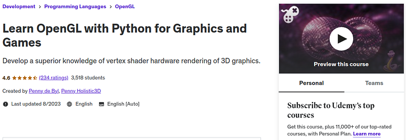 Learn OpenGL with Python for Graphics and Games - Udemy course