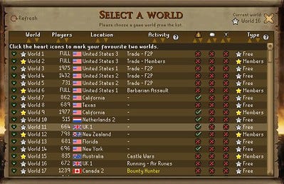 Runescape world select