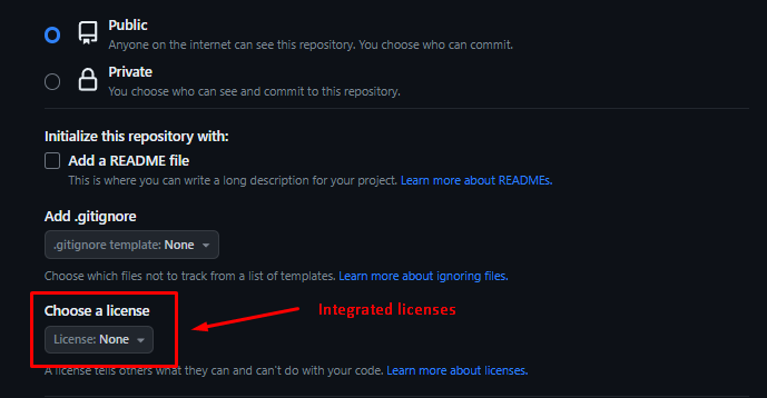 Integrated licenses on GitHub
