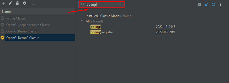 Searching for opengl in Vcpkg