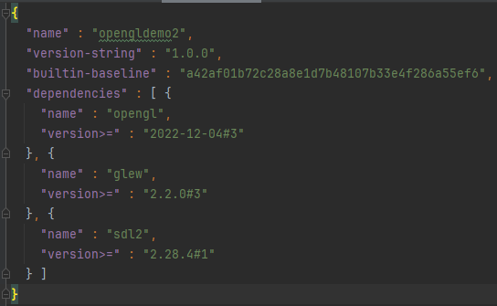 vcpkg.json with all three dependencies