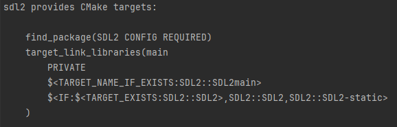 CMake code for SDL2 package