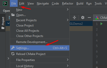 File menu with Settings option
