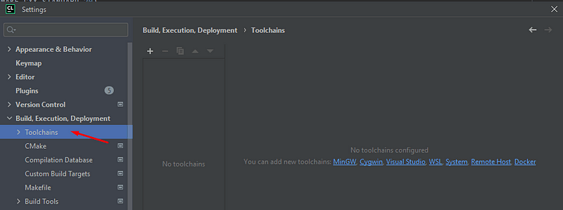 Toolchains settings page