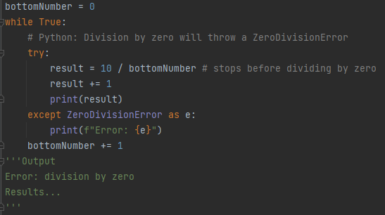 Python while loop with try except example