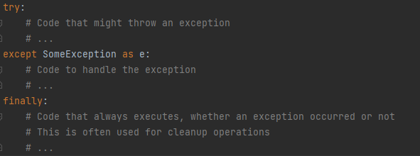 Try except finally structure example