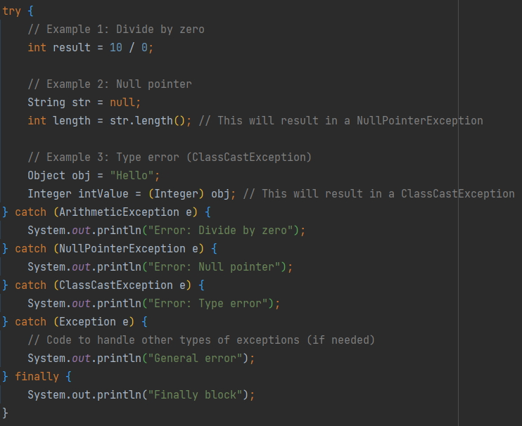 Java multiple catch blocks example