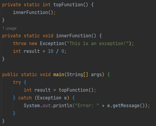 Java throw exception from inner function example