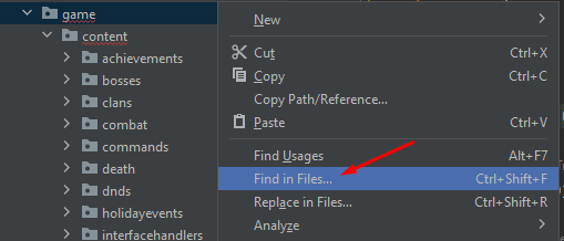 IntelliJ find in files context menu
