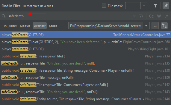 IntelliJ find in files results
