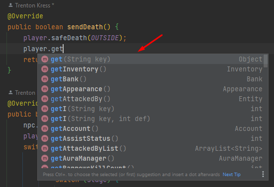IntelliJ intellisense screenshot