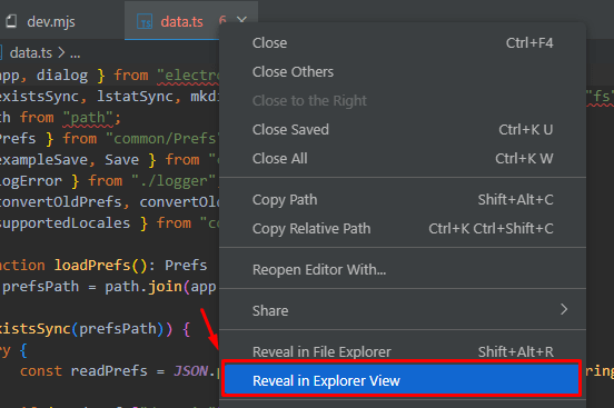 Reveal in explorer view