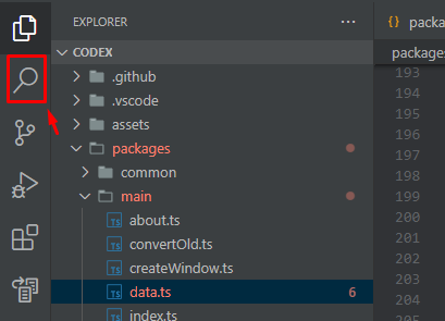Search icon in sidebar