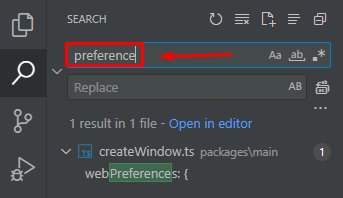 Search results panel
