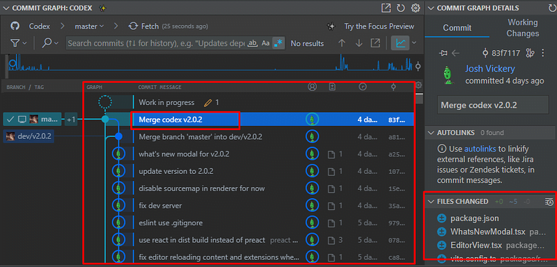 GitLens commit graph
