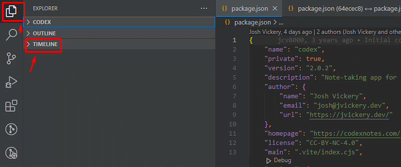 Timeline location in explorer