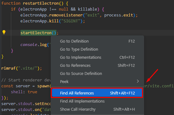 Find all references context menu