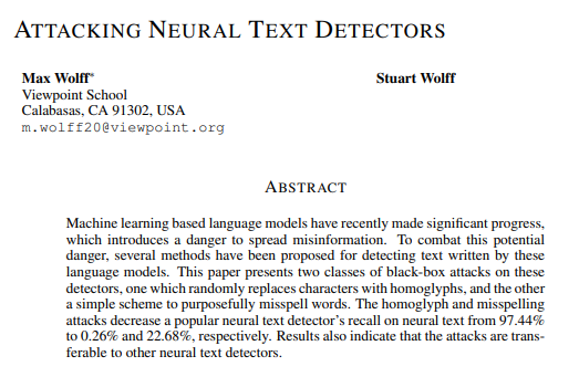 Attacking Neural Text Detectors paper