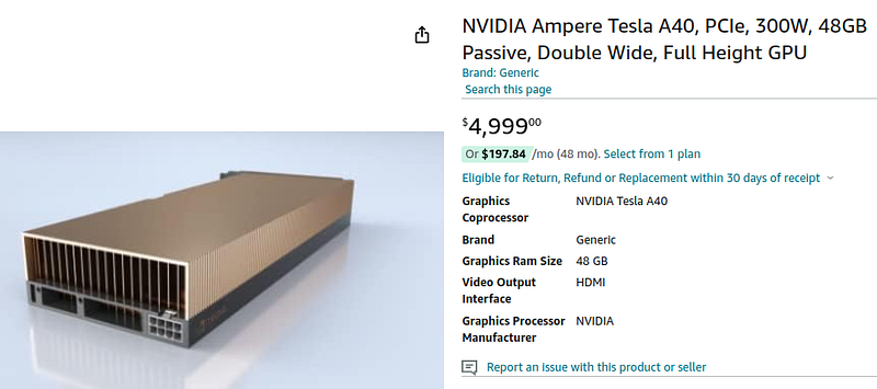 NVIDIA Tesla A40 on Amazon