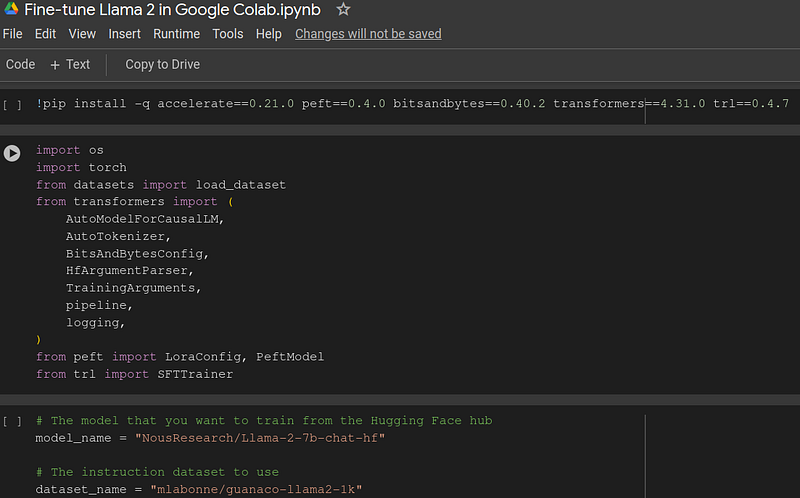 Google Colab fine-tuning notebook