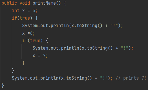 Scope example with variable x