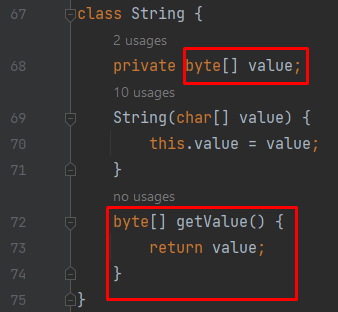 String class properties highlighted