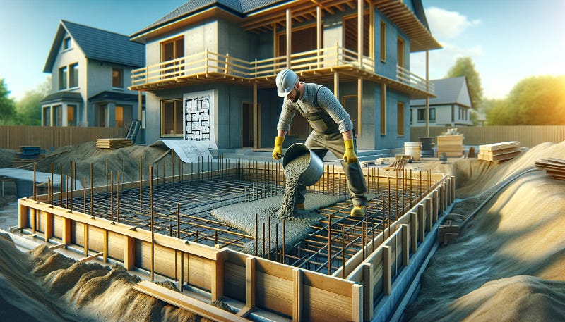 Laying the foundation of a house