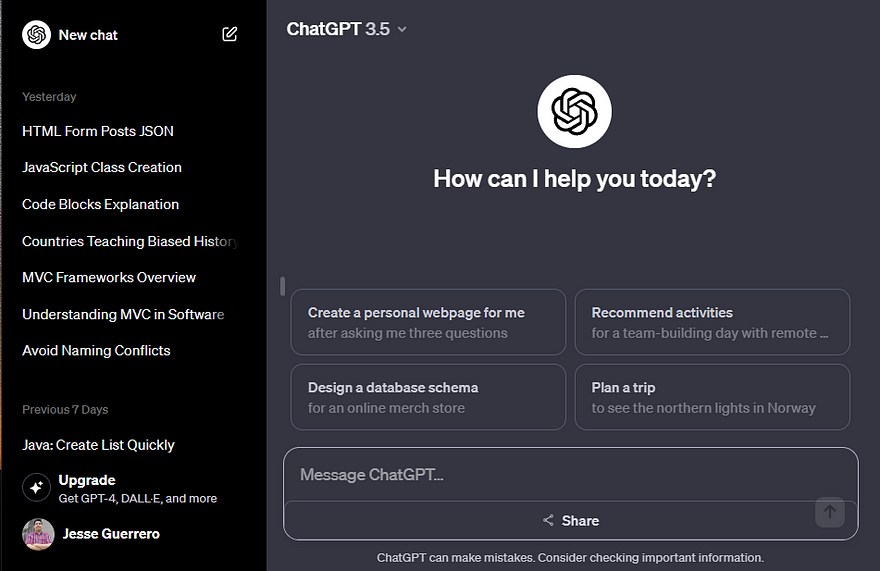 ChatGPT interface