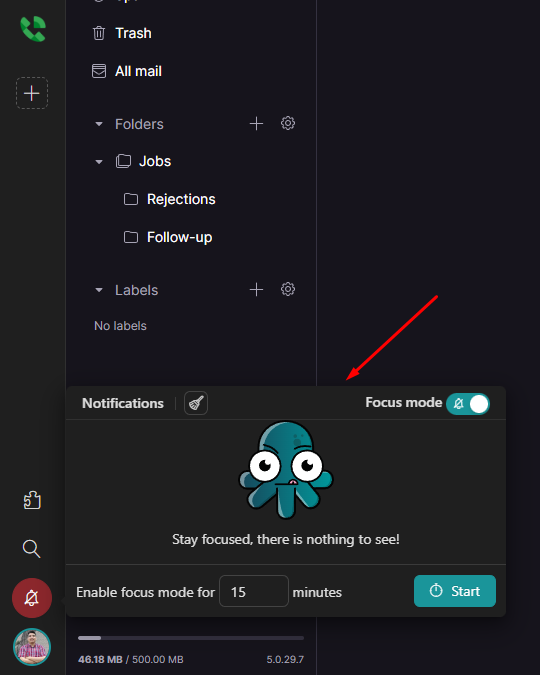 Screenshot of Rambox with focus mode