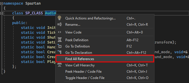 Find All References menu option