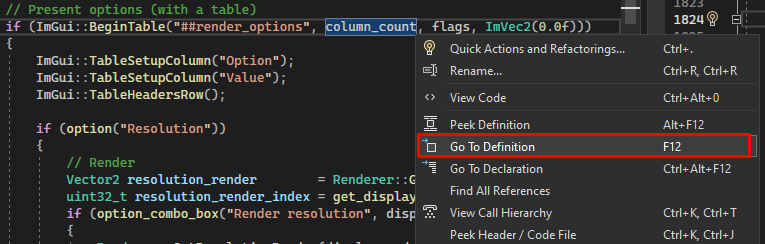 Go To Definition menu option