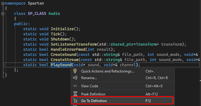 Class header showing Audio class definition