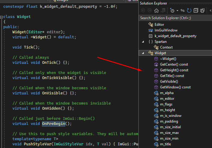 Solution Explorer View showing class structure