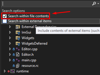 Search within file contents option