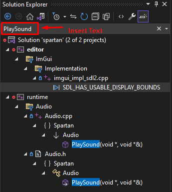 Search results showing PlaySound occurrences