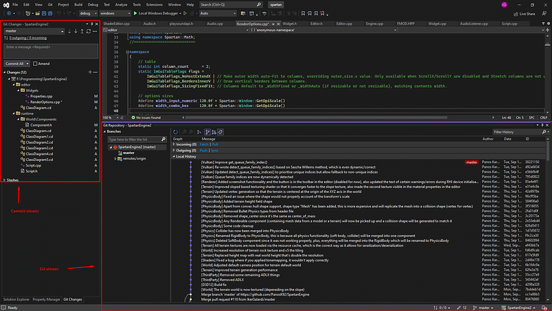 Full Git interface with changes and repository