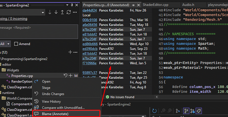 Blame annotation context menu
