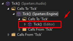 Call hierarchy showing Editor calling Engine Tick