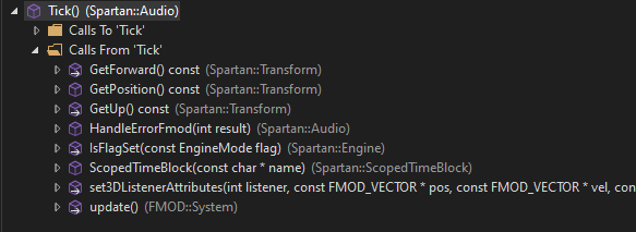 Calls from Tick showing all functions called within Audio::Tick