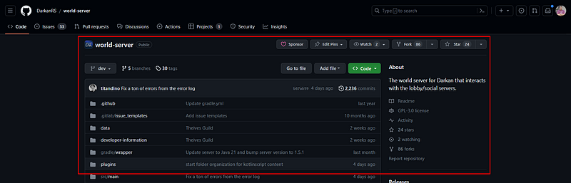 GitHub repository view